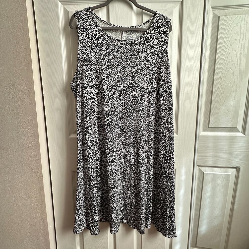 Croft & Barrow Womens 2X Black White Jersey Knit Sleeveless Midi Pullover Dress